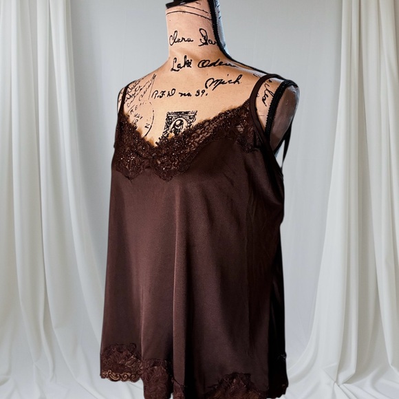 Lane Bryant Sophisticated Beaded Brown Lace Trim Cami Plus Size 26/28 - Picture 2 of 7